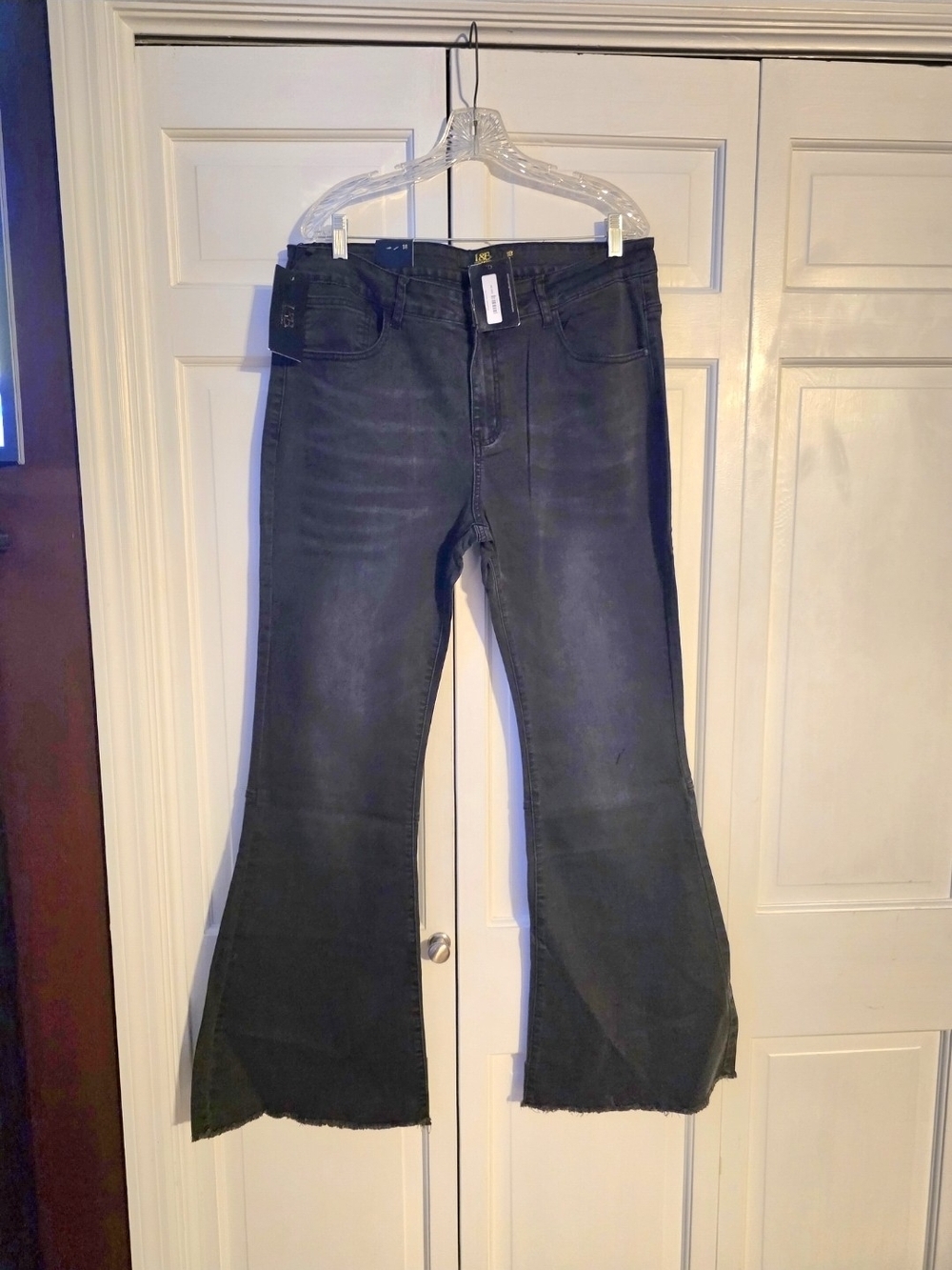 L&B Black Stretch Flare Bell Bottom Jeans Size 18 NWT Raw Hem
